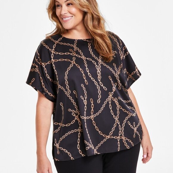 Anne Klein Plus Size Chain-Print Dolman-Sleeve Top – Black – 2X – NWT - Picture 1 of 4